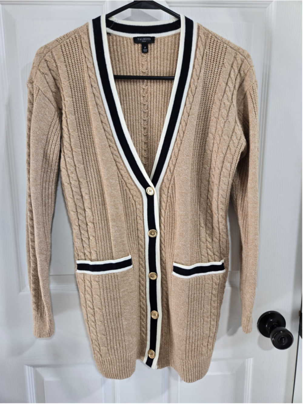 Women's Talbots Petite Cardigan Sweater Size P Beige Black